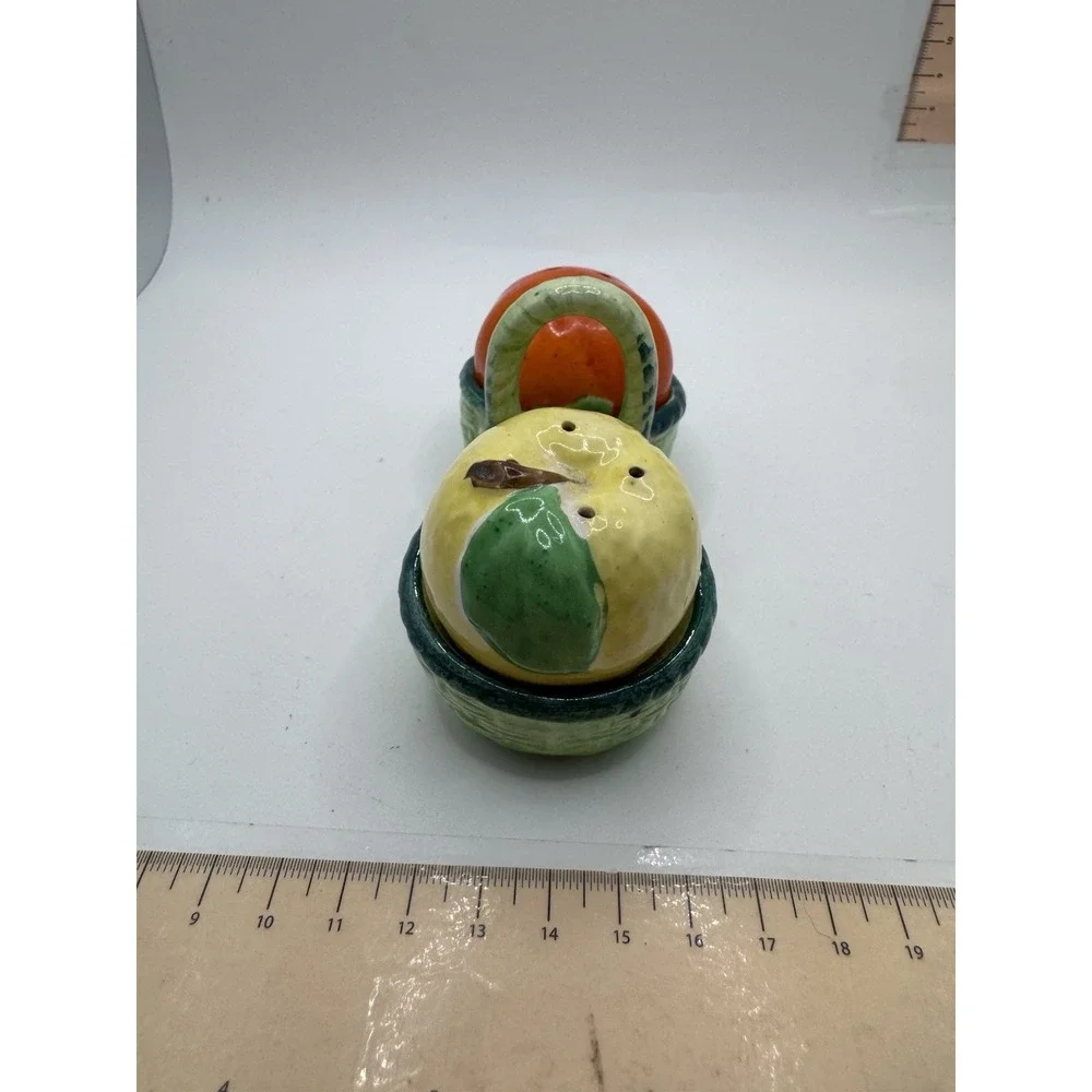 Vintage Salt & Pepper Shakers Occupied Japan Orange & Apple In A‎ Basket 3 Piece